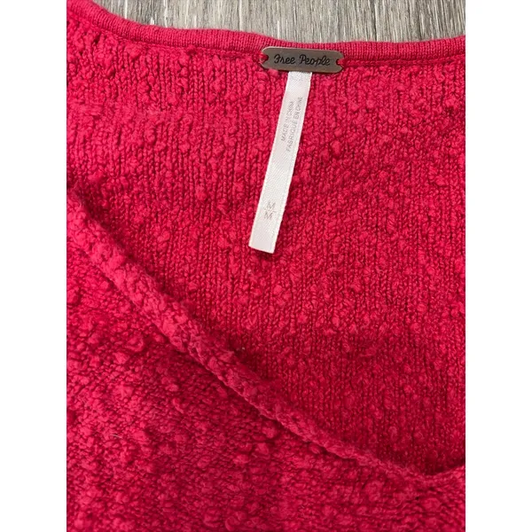 Free People Nubby Knit Sweater Medium Red V Neck Balloon Sleeve Cozy - Image 2