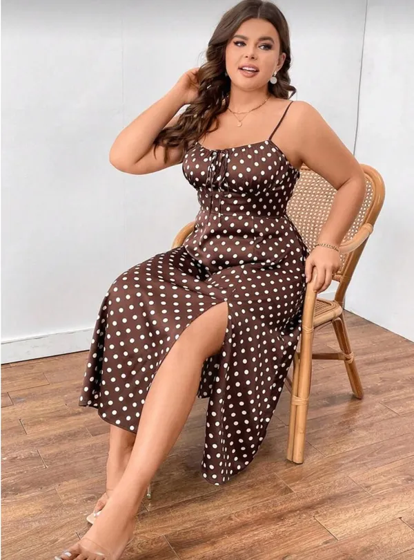Brown and cream polka dot dress - Image 4