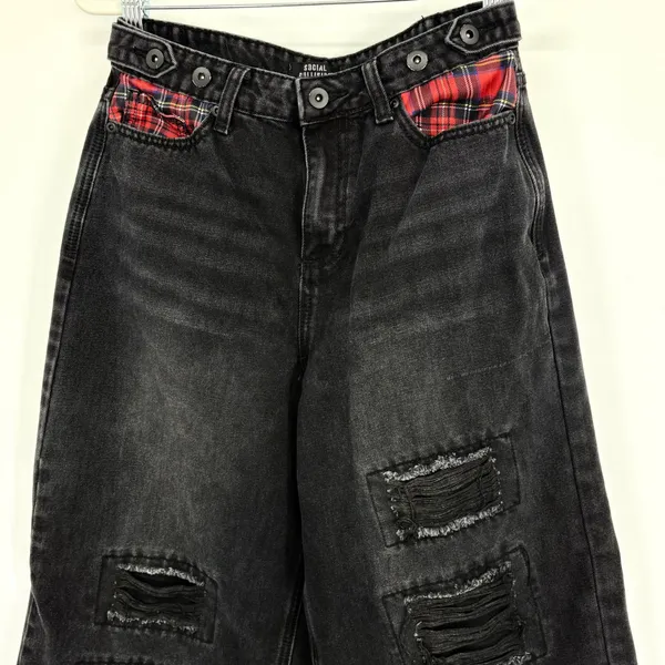 Hot Topic‎ Social Collision Black Wide Leg Cropped Jeans Womens SM Grunge Retro - Image 4