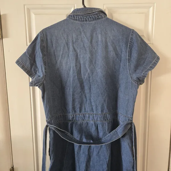 Frye Denim Shirt Dress Womens L Blue Cotton Button Tie Waist Western Belted - Image 6