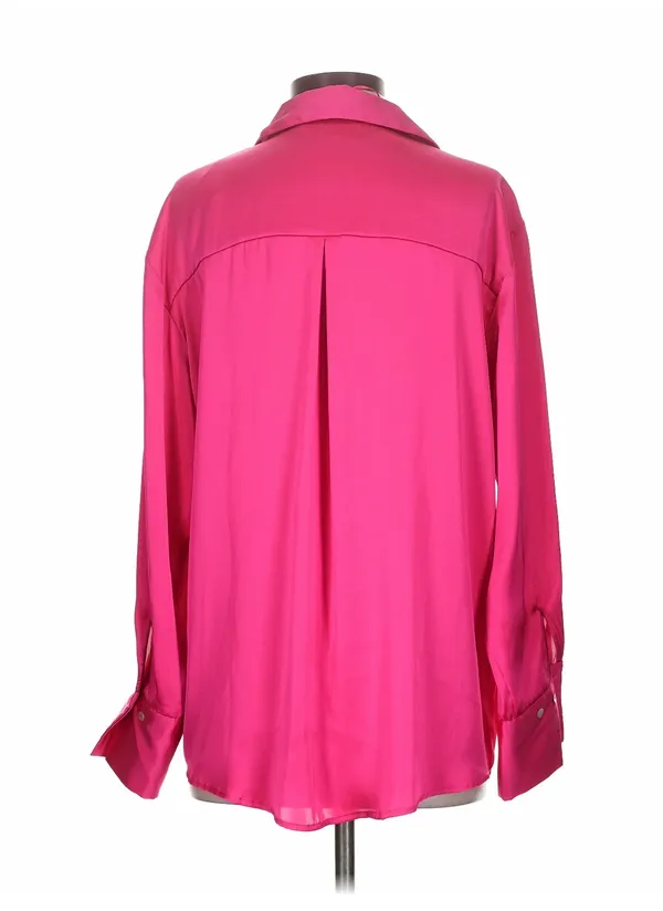 Zara Hot Pink Satin Button-Down Blouse Wide Cuffs Size Medium🎀 - Image 6