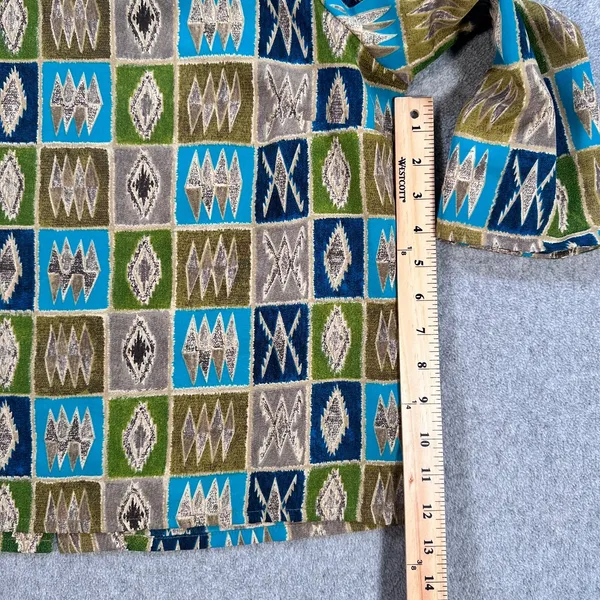 Jordan Vintage 3/4 Sleeve Blouse Womens Large Button Back Square Neck Green/Blue - Image 4