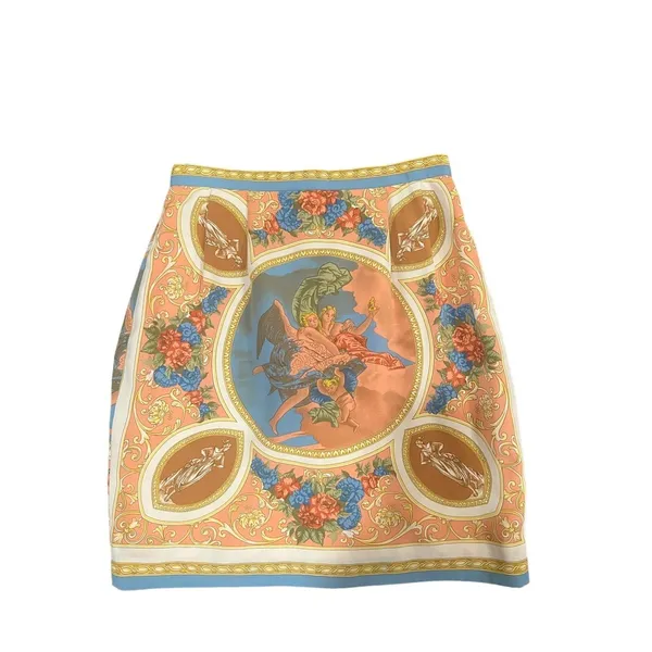 Korean Romantic Elegant Tapestry Scarf Print Mini Skirt size 0 - Image 3
