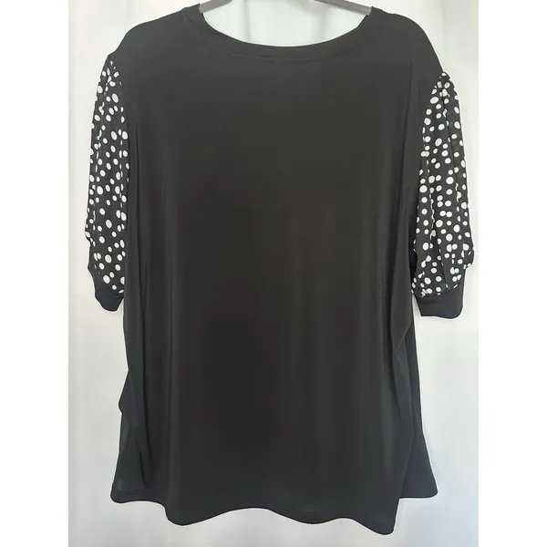 NY Collection Women Plus Size 2X Top Black Polka Dot Chiffon Puff Sleeve Stretch - Image 5