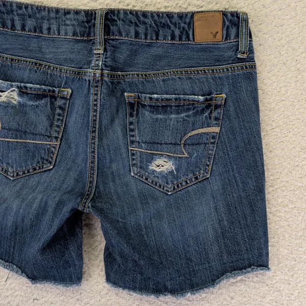 American Eagle Womens Distressed‎ Denim Cut Off Shorts Dark Wash Size 2 Cotton - Image 5