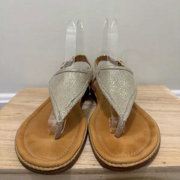 Sperry Abbey‎ Sparkle Platinum Leather Buckle Sandals 8 - Image 4