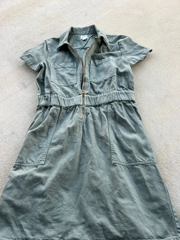 J.Crew Utility Shirt Dress‎ Size 8 Green Zip Front - Image 5