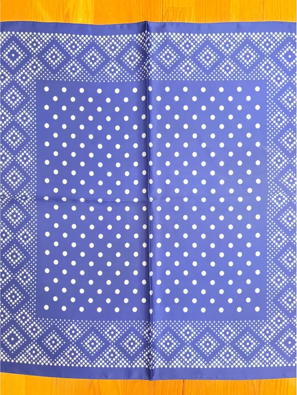 Elegant Blue Polka Dot and Geometric Border Square Satin Polyester Scarf - Image 3