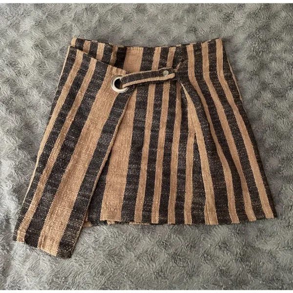 Free People Wrap Mini Skirt M Brown Stripe Asymmetrical Boho Cottage Festival - Image 10