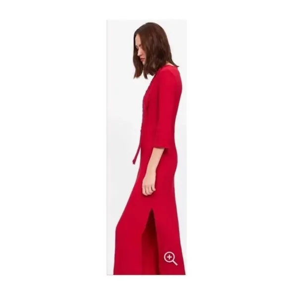 Zara Bright Red Fringe Knit Maxi Dress - Image 6