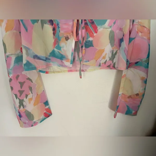 Princess Polly Sheer Floral Tie Front Crop Top Size 6 Pink - Image 11