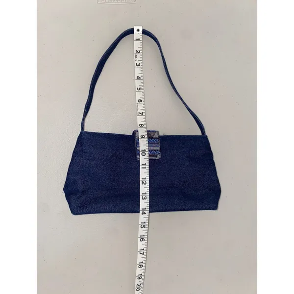 Y2K Aesthetic 100% Cotton Blue Jean Denim Beaded Closure Shoulder Handbag Purse - Image 2