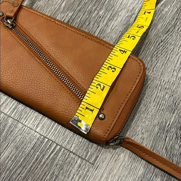 Free people NWOT vegan distressed studded brown zipper wristlet wallet - Image 12