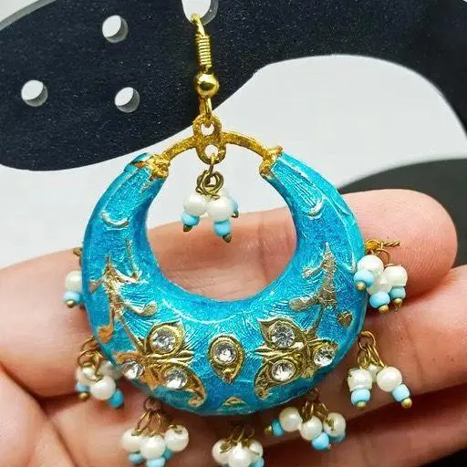 Meenakari Chandbali India hoop dangle earrings - Image 2