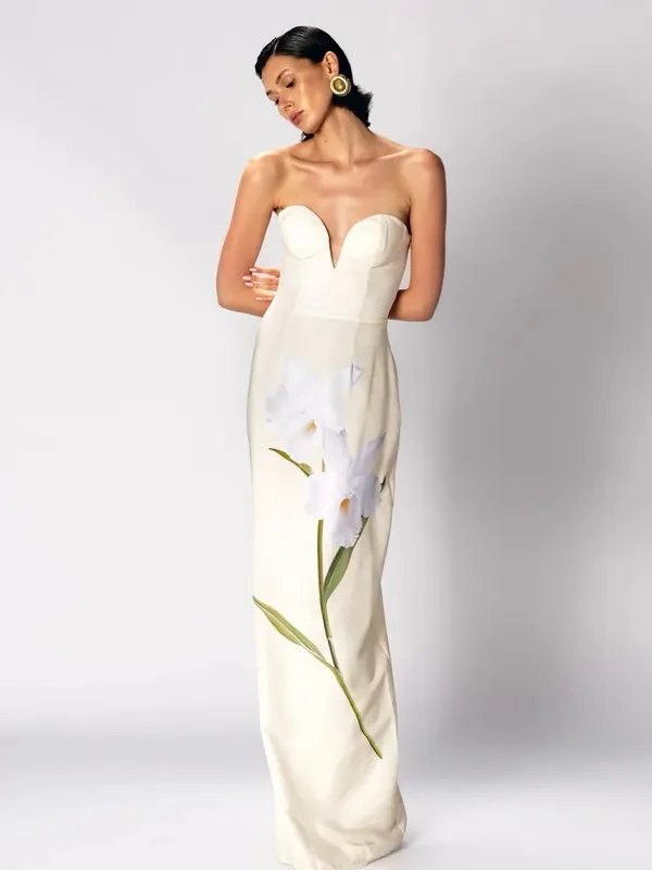 Katie May Ursula Floral Strapless Gown Butter Yellow - Image 5