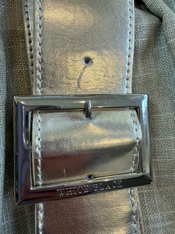 White House Black Market Beige Linen Shoulder Bag with Silver Trim - Image 9