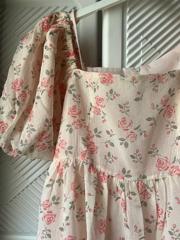 Handmade Puff Sleeve Floral Dress - Image 3
