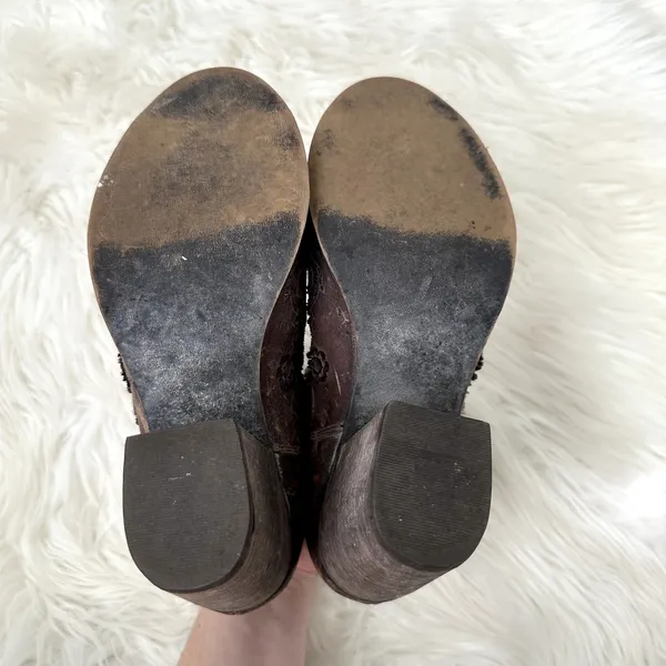 Farylrobin Lorna Embroidered Leather Open Toe Bootie Sz 7.5 - Image 7