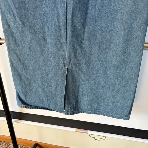 Vintage 90s Denim Jean Dress Boxy Teacher Academia Blue V-Neck Deadstock Large - Image 4