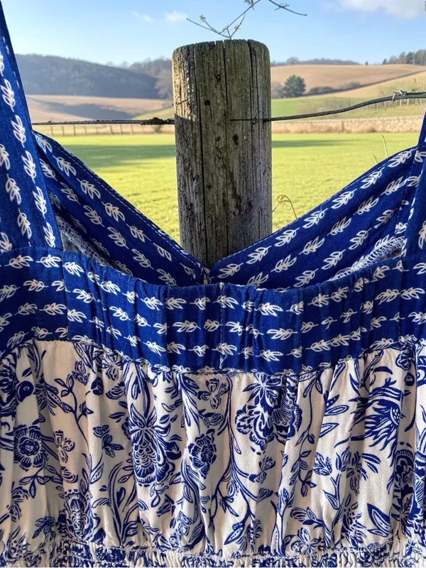 Knox Rose Blue White Toile Floral Sundress XL Like New Coastal - Image 5