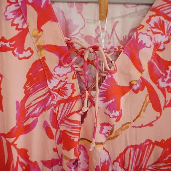 Onshore Pink Floral V-Neck Flowy Maxi Dress Kaftan Resort Pool Vacation One Size - Image 7