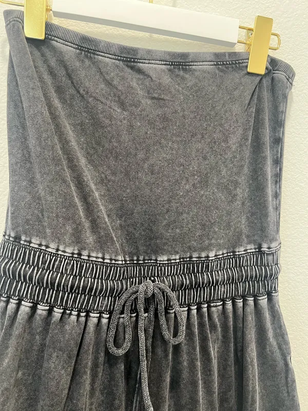 Strapless Black Acid Wash Wide-Leg Jumpsuit with Pockets by Double Zero Size M - Image 3