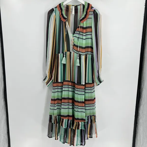 Anthropologie The Marais Printed Striped Chiffon Maxi‎ Dress Size XS Boho Chic - Image 4
