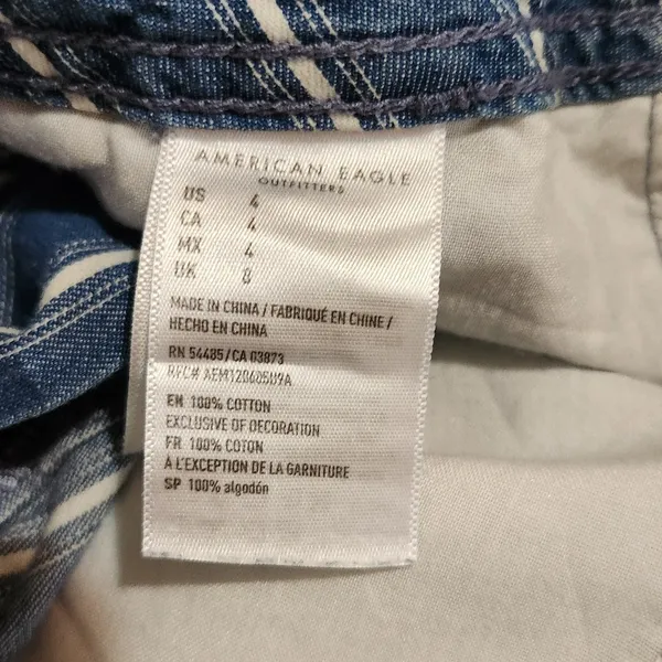 American Eagle Blue Striped Denim Belted Pleated Cotton Paperbag Shorts Size 4 - Image 7
