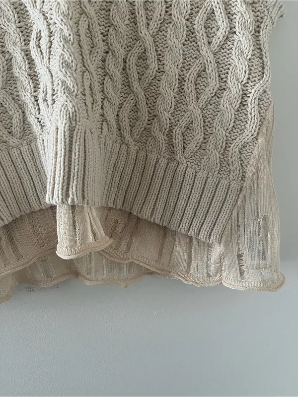 Zara Cream Cable Knit Sweater Vest Large Pearl Detail Preppy Quiet Luxury - Image 5