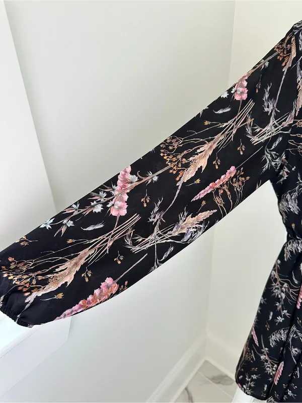 Erika Lang Nordstrom Women's Black Surplice Floral Dress Size Large - Image 6