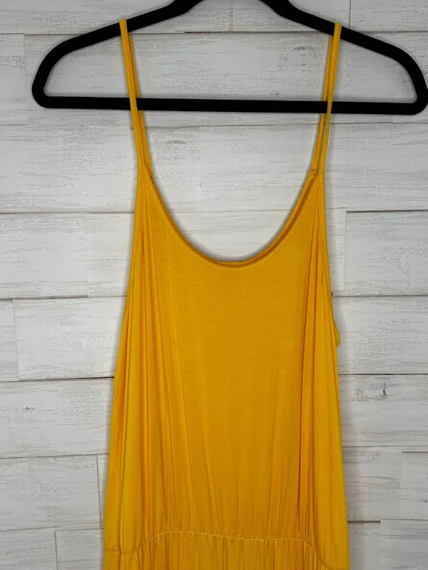 Beach Break Jersey Tiered Midi Sundress in Yellow Size Large - Image 3