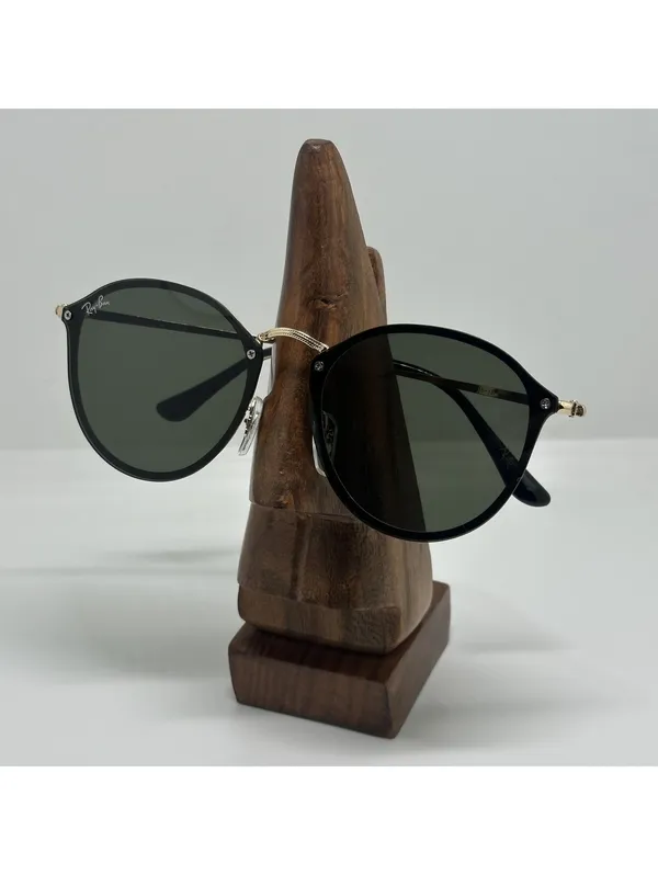 Ray-Ban RB3574 Black and Gold Round Sunglasses with Green Lenses - Image 2