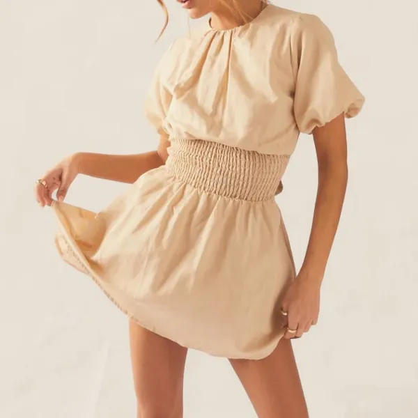 Peppermayo tan Lani Linen open back Mini Dress | babydoll size 2 - Image 3