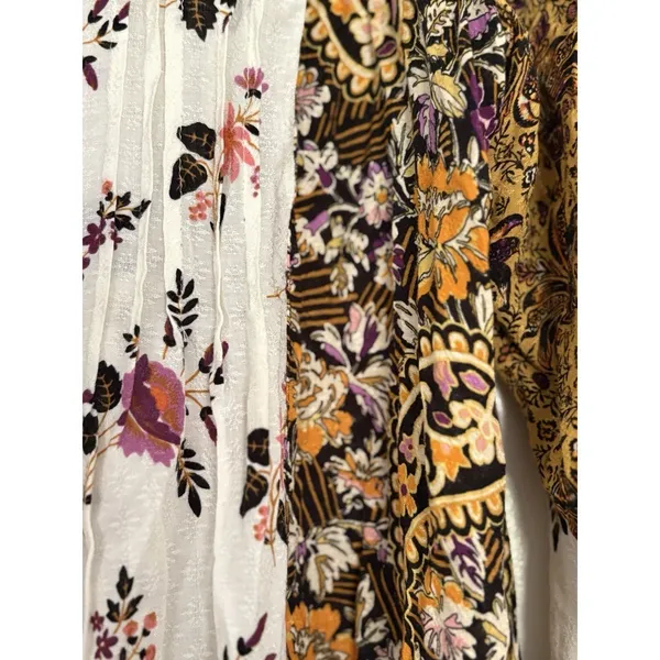 Jane + Delancey Tunic‎ Women Small Gold Mixed Floral Paisley Pintuck Button Down - Image 5