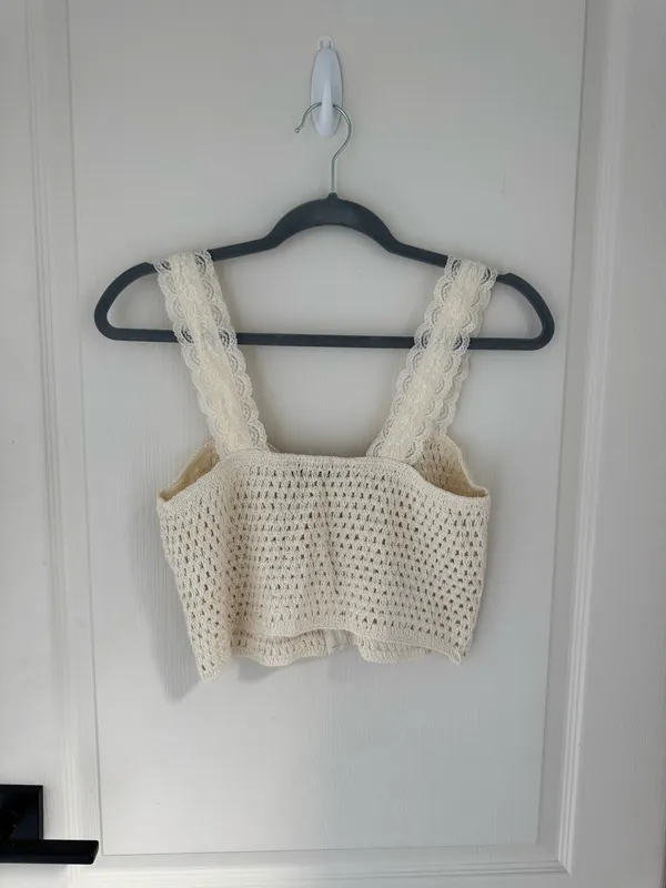 Zara Contrast Trim Knit Top in Ecru - Image 2
