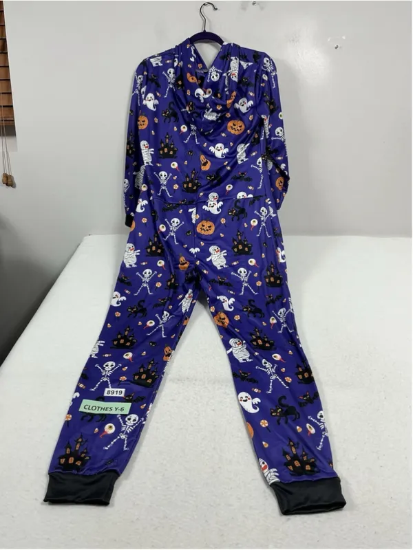 Womans NWOT One Piece Haloween Costume Small Purple Hooded Ghosts Pumpkins - Image 2