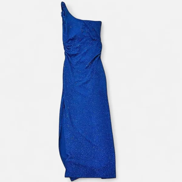 y2K Emerald Sundae one shoulder gown dress floor length xxsmall blue glitter - Image 7