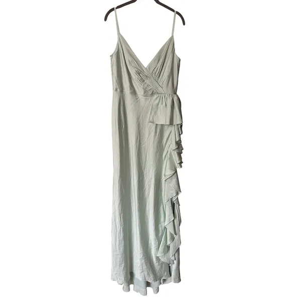 Mac‎ Duggal Pistachio Satin Ruffled Asymmetrical Gown Size 12 67815 NWT NEW Maxi - Image 3