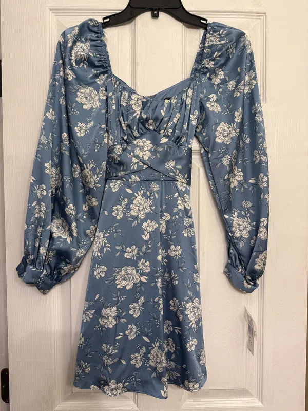 Blue Silk Floral Dress - Image 3