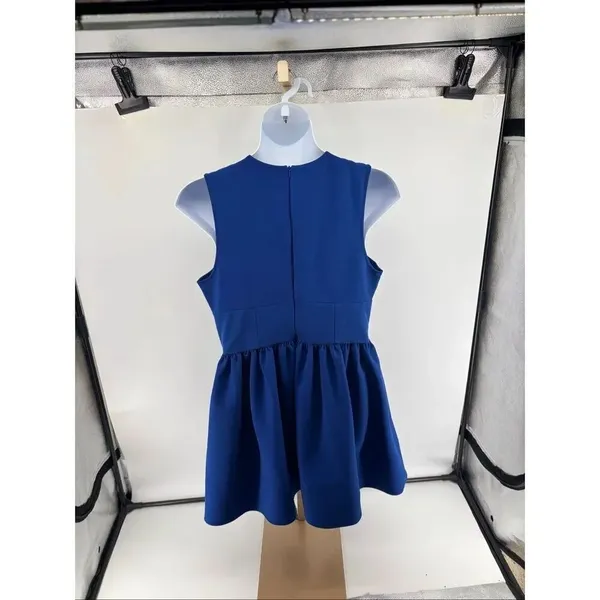 Banana Republic Anisa Mini Dress Blue Deep V Fit & Flare Sleeveless Size 16 - Image 6