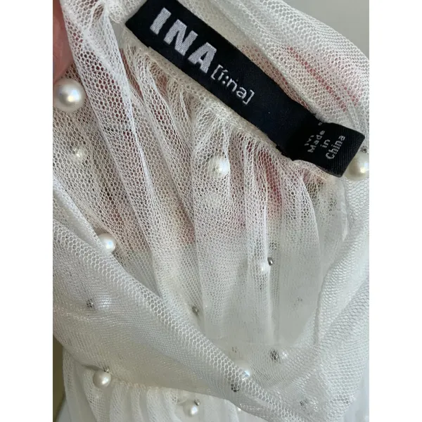 INA sheer white mesh decorated faux pearls‎ size medium - Image 5