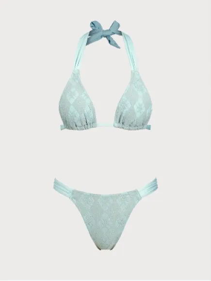 Samiol Grey Green Hollow Lace Flower Bikini Set - Image 2