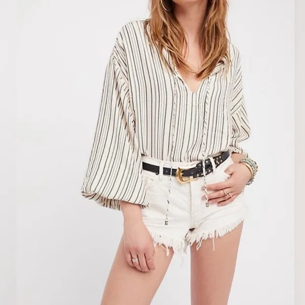 Free People Rhythm Of The Night Striped Tunic Top Ivory Black Women’s Size Small - Image 4