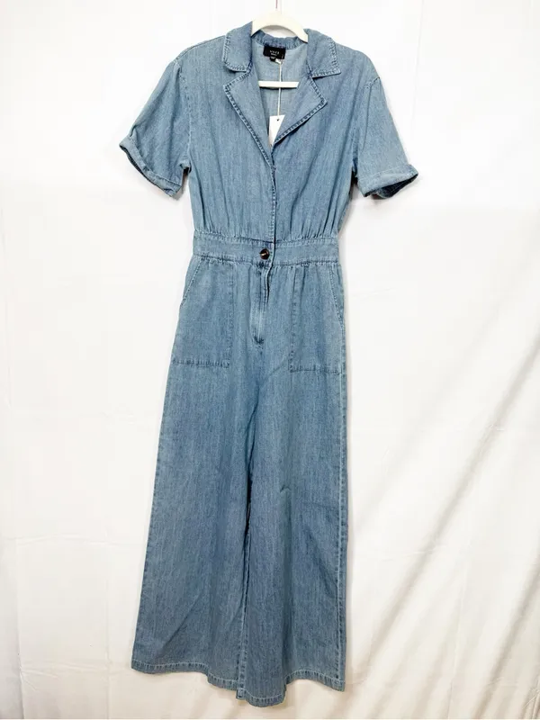 Vici Quiet Luxury Lightweight Chambray Denim Jumpsuit Coveralls Boiler Suit Blue - Image 3