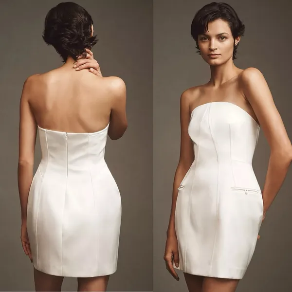 Anthropologie BHLDN Clean Lines Strapless Mini Dress White XS Bridal Wedding - Image 10