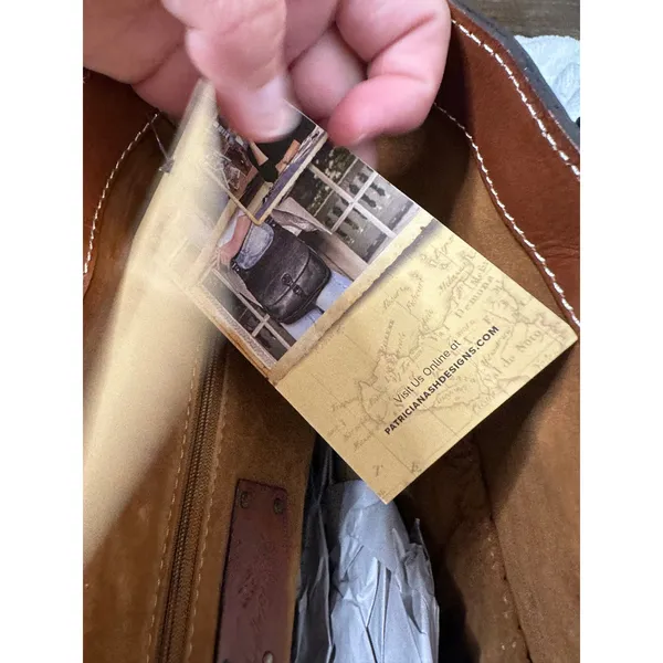 PATRICIA NASH Brown Leather Benvenuto Italy Map Antique Brass Tote Shoulder Bag - Image 15