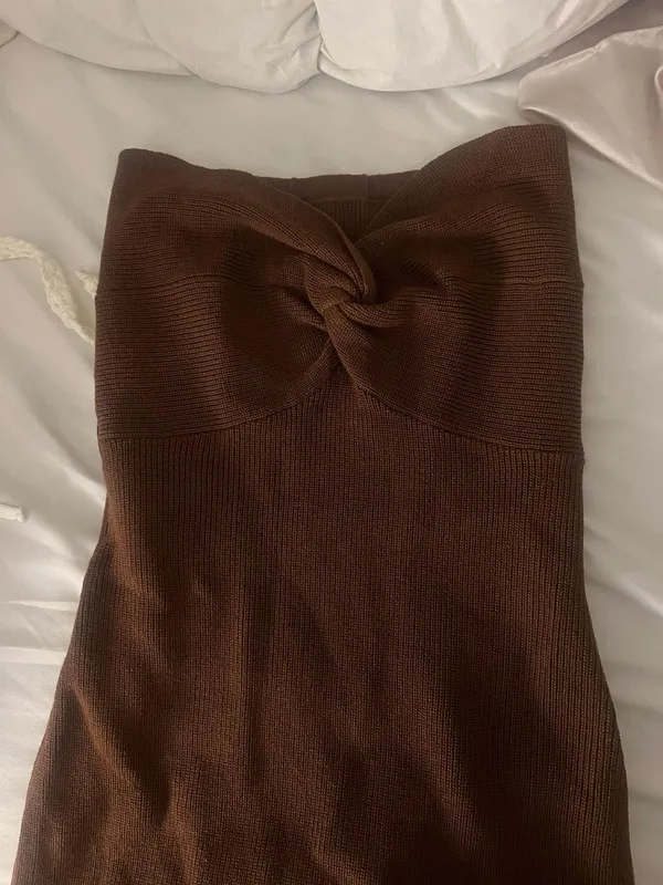 Brown Strapless Knit Maxi Dress - Image 2