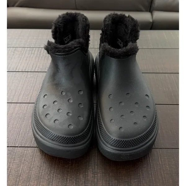 Crocs Stomp Lined Boot Women 10 Men 8 Black Faux Fur Platform Ankle Bootie Boots - Image 4