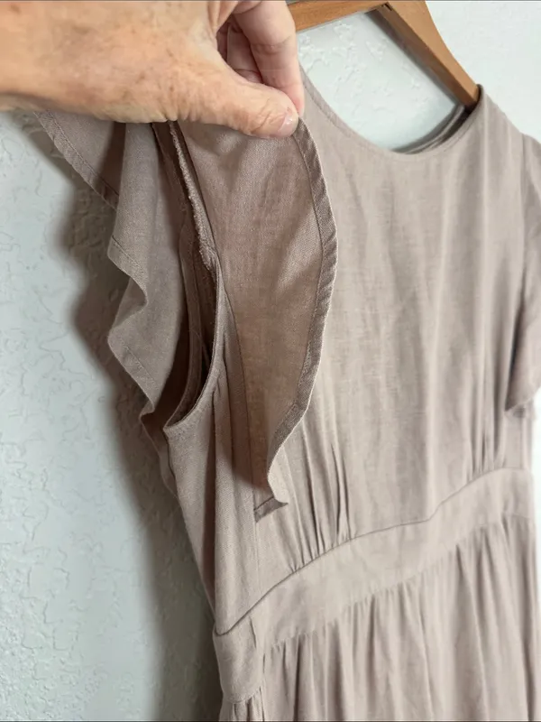 Cynthia Rowley Dusty Mauve Flutter Sleeve Maxi Dress Linen Prairie Demure Medium - Image 5