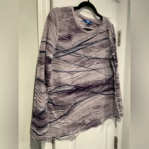 Simply Vera Size L Purple Tie Dye Textured Embroidered Long Sleeve Top - Image 5